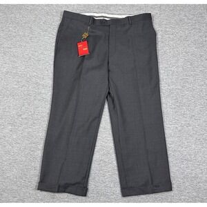 Mantoni Dress Pants Mens 40x26 Gray 100% Wool Flat Front Cuffed City Office NEW